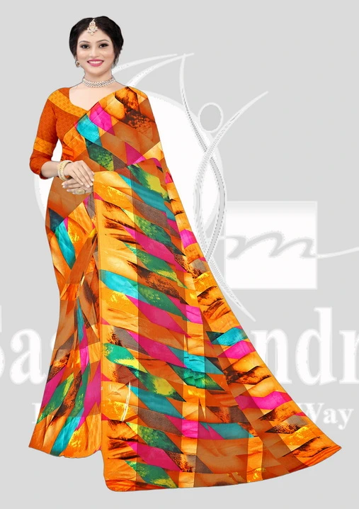 Wetless Printed Lace Saree - Kvya430 - Orange Mix